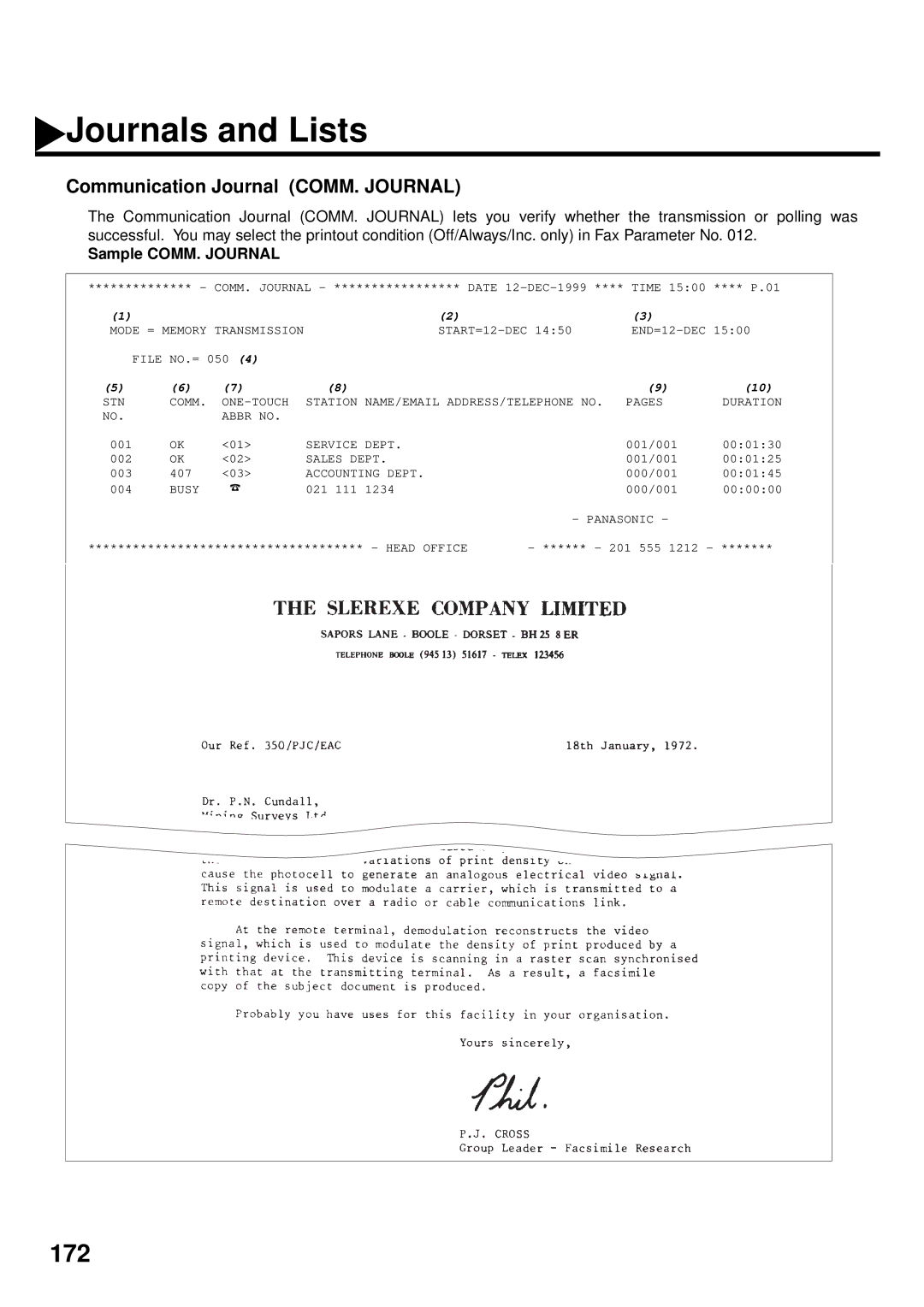 Panasonic DX-2000 manual Communication Journal COMM. Journal, Sample COMM. Journal 