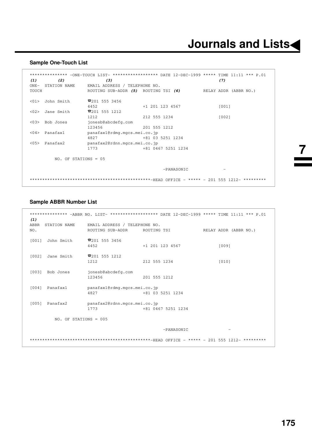 Panasonic DX-2000 manual Sample One-Touch List, Sample Abbr Number List 