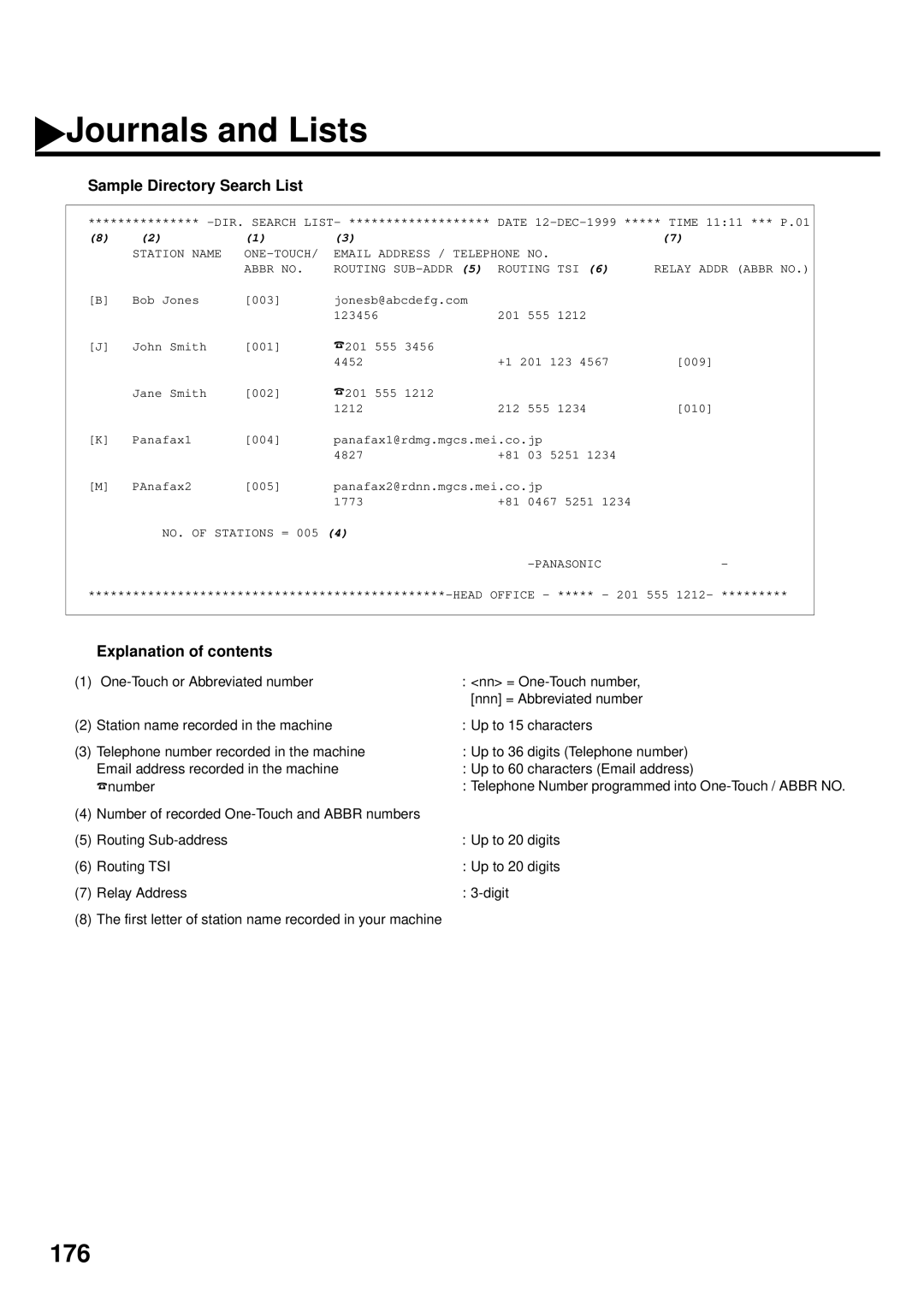 Panasonic DX-2000 manual Sample Directory Search List, Relay Addr Abbr no 