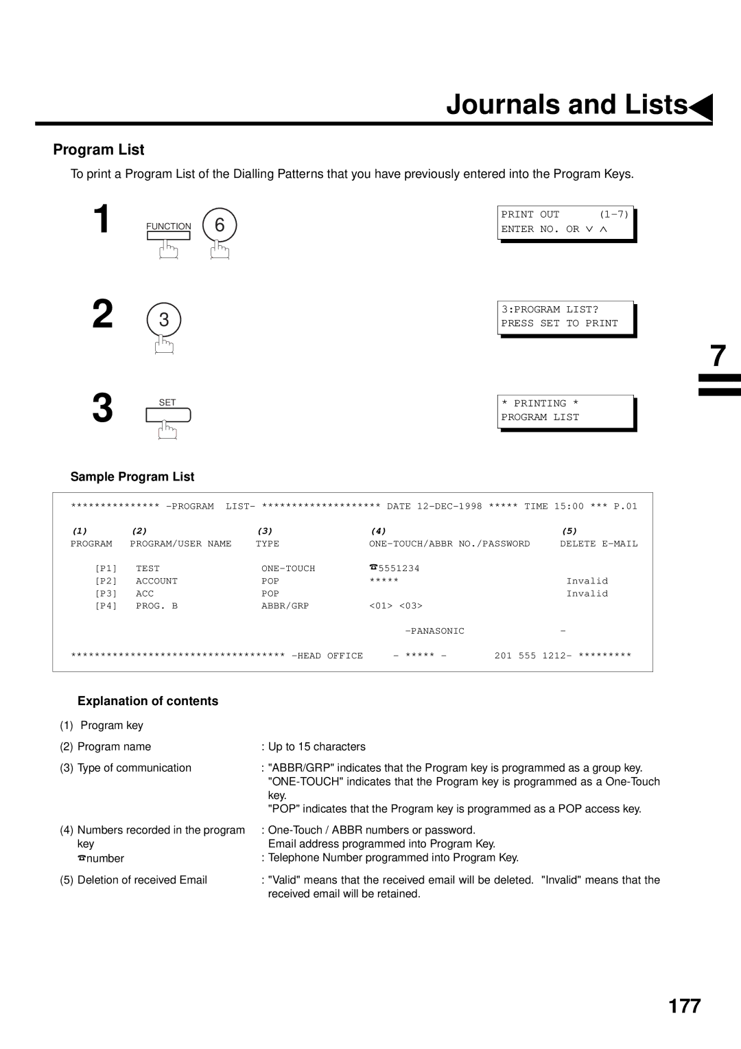 Panasonic DX-2000 manual Sample Program List 