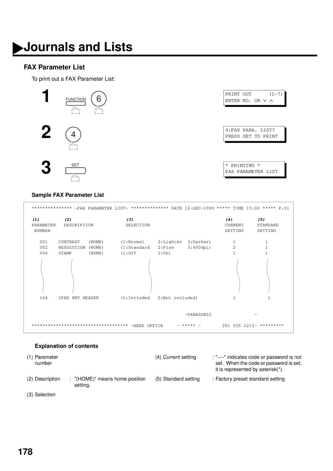 Panasonic DX-2000 manual To print out a FAX Parameter List, Sample FAX Parameter List 