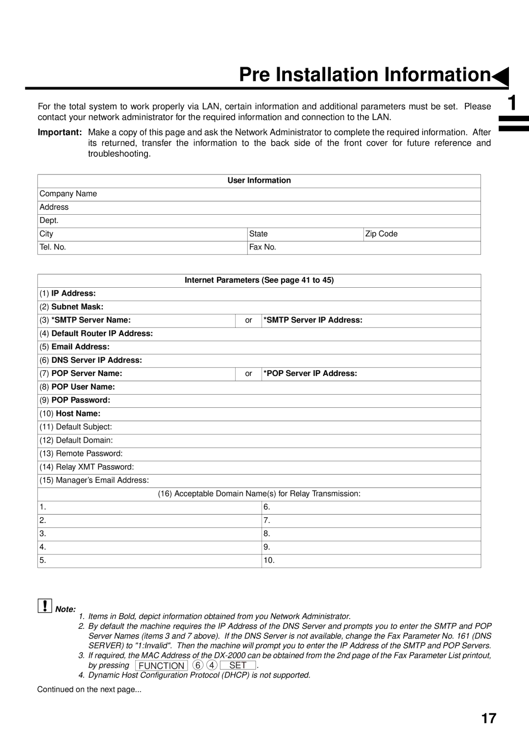 Panasonic DX-2000 manual By pressing Function 6 4 SET 