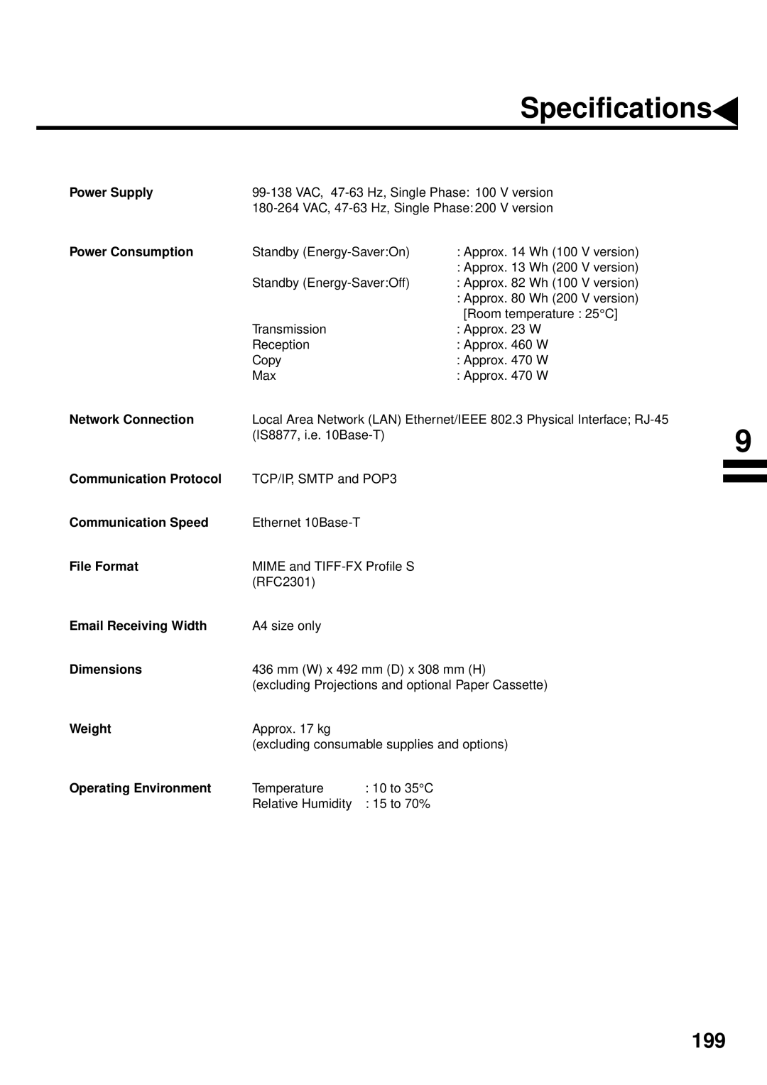 Panasonic DX-2000 Power Supply, Power Consumption, Network Connection, Communication Protocol, Communication Speed, Weight 