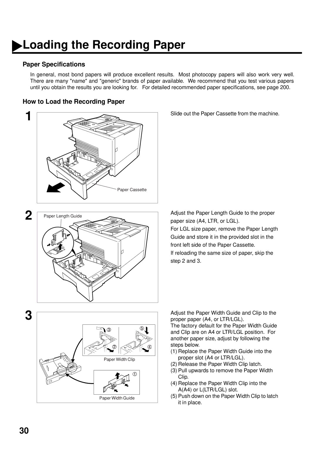 Panasonic DX-2000 manual Loading the Recording Paper, Paper Specifications, How to Load the Recording Paper 