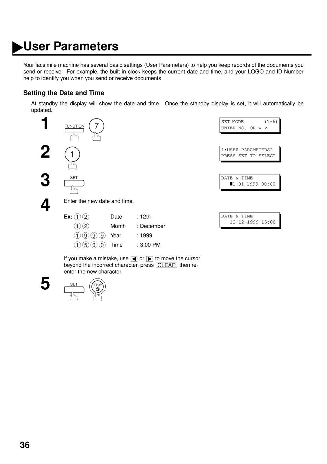 Panasonic DX-2000 manual User Parameters, Setting the Date and Time 