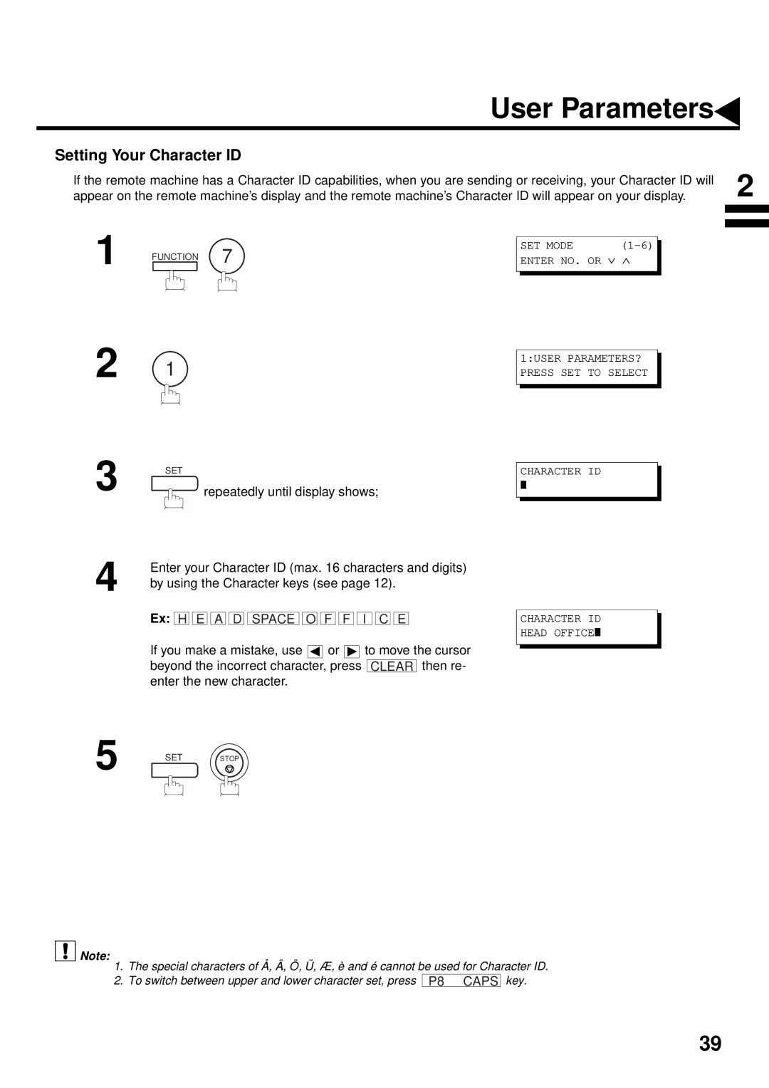 Panasonic DX-2000 manual Setting Your Character ID 