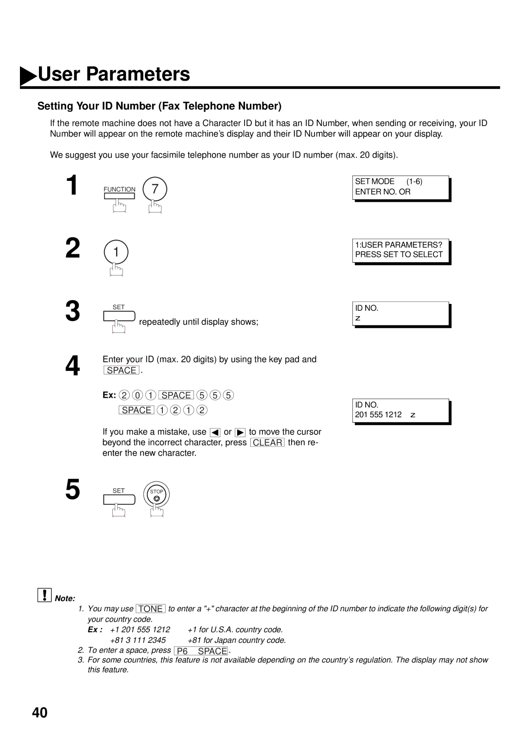 Panasonic DX-2000 manual Setting Your ID Number Fax Telephone Number, Space 