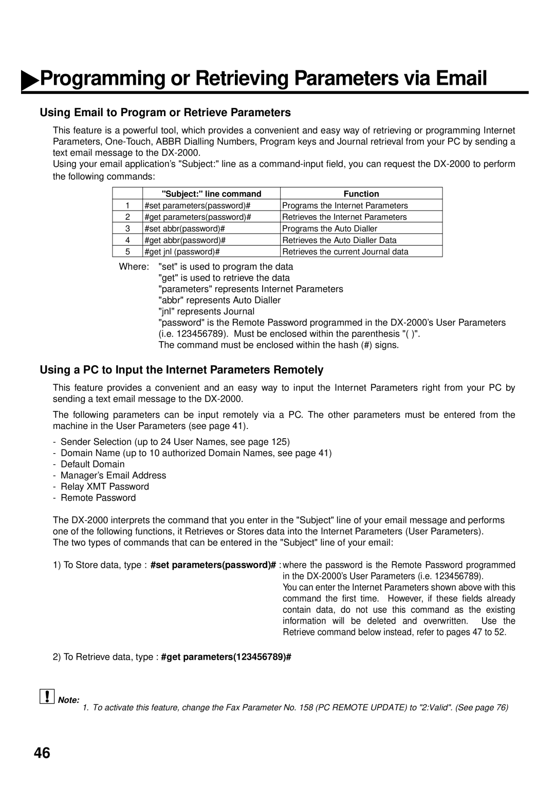 Panasonic DX-2000 manual Programming or Retrieving Parameters via Email, Using Email to Program or Retrieve Parameters 