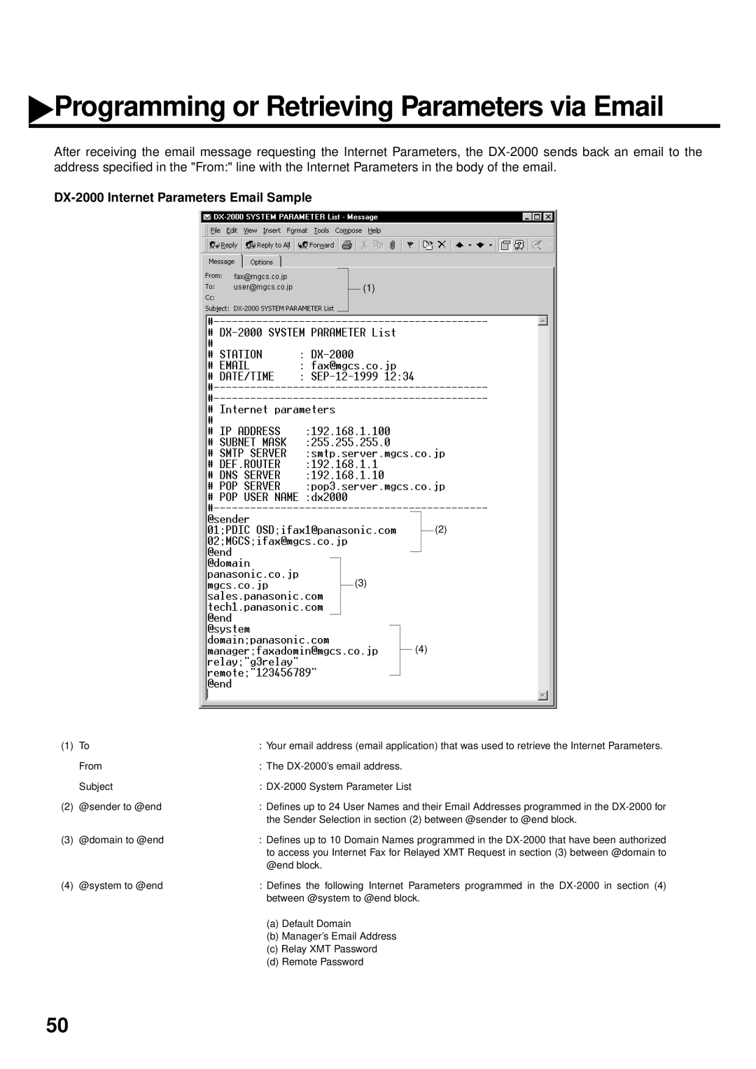 Panasonic manual DX-2000 Internet Parameters Email Sample 