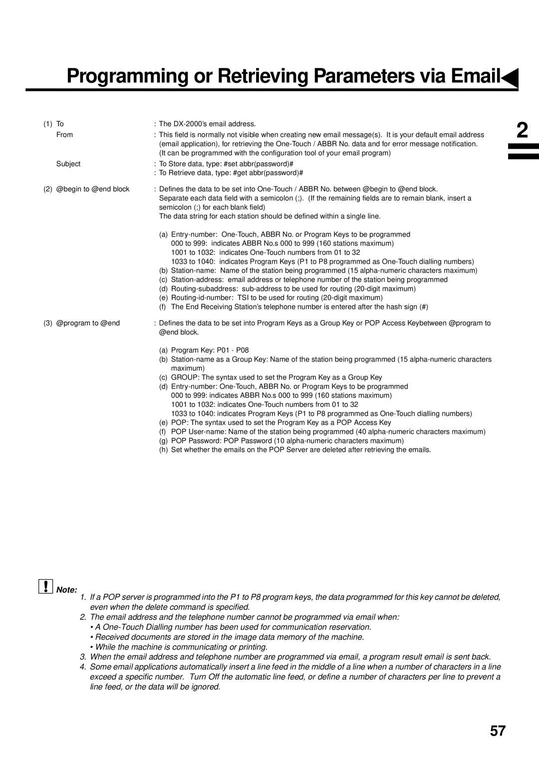 Panasonic DX-2000 manual Programming or Retrieving Parameters via Email 