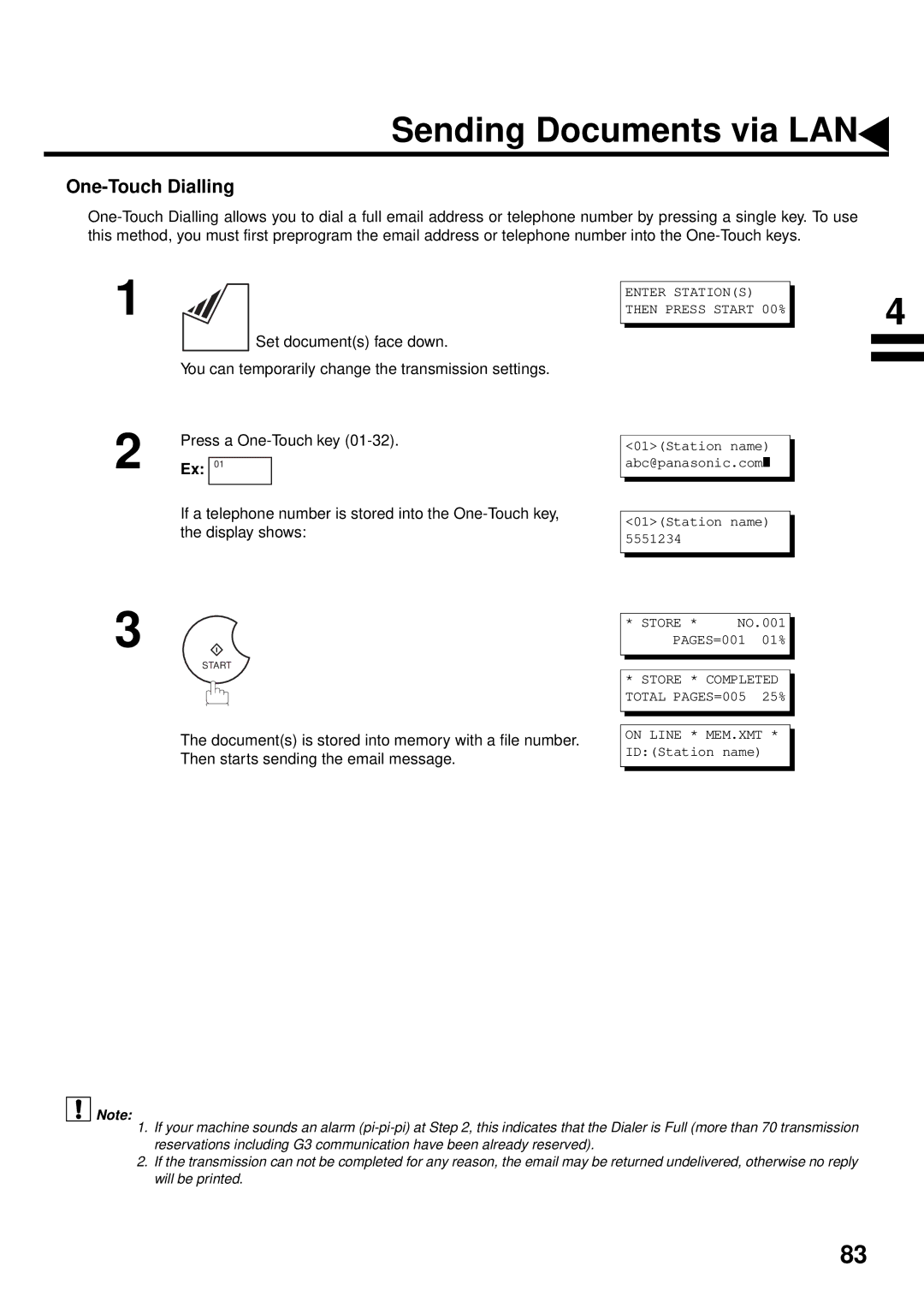 Panasonic DX-2000 manual One-Touch Dialling 