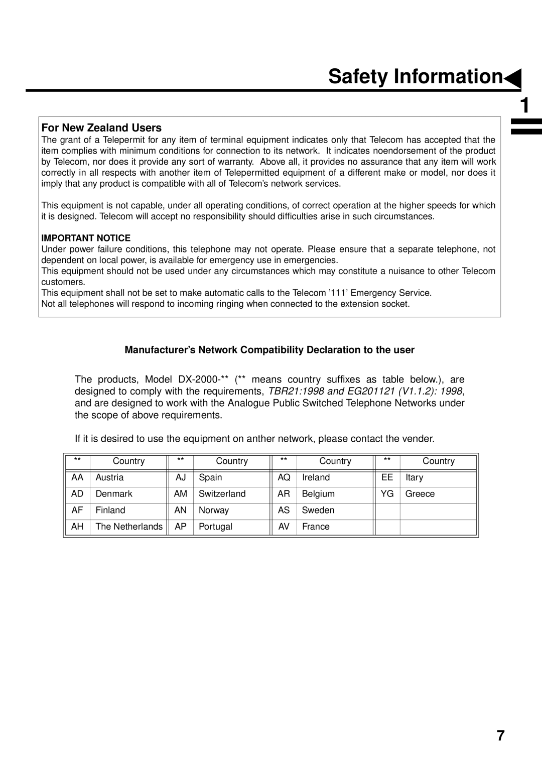 Panasonic DX-2000 manual For New Zealand Users, Important Notice 