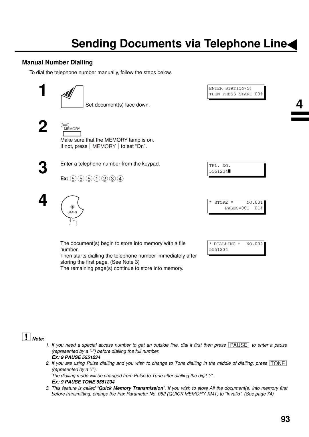 Panasonic DX-2000 Make sure that the Memory lamp is on, To set On, Enter a telephone number from the keypad Ex 5 5 5 1 2 3 