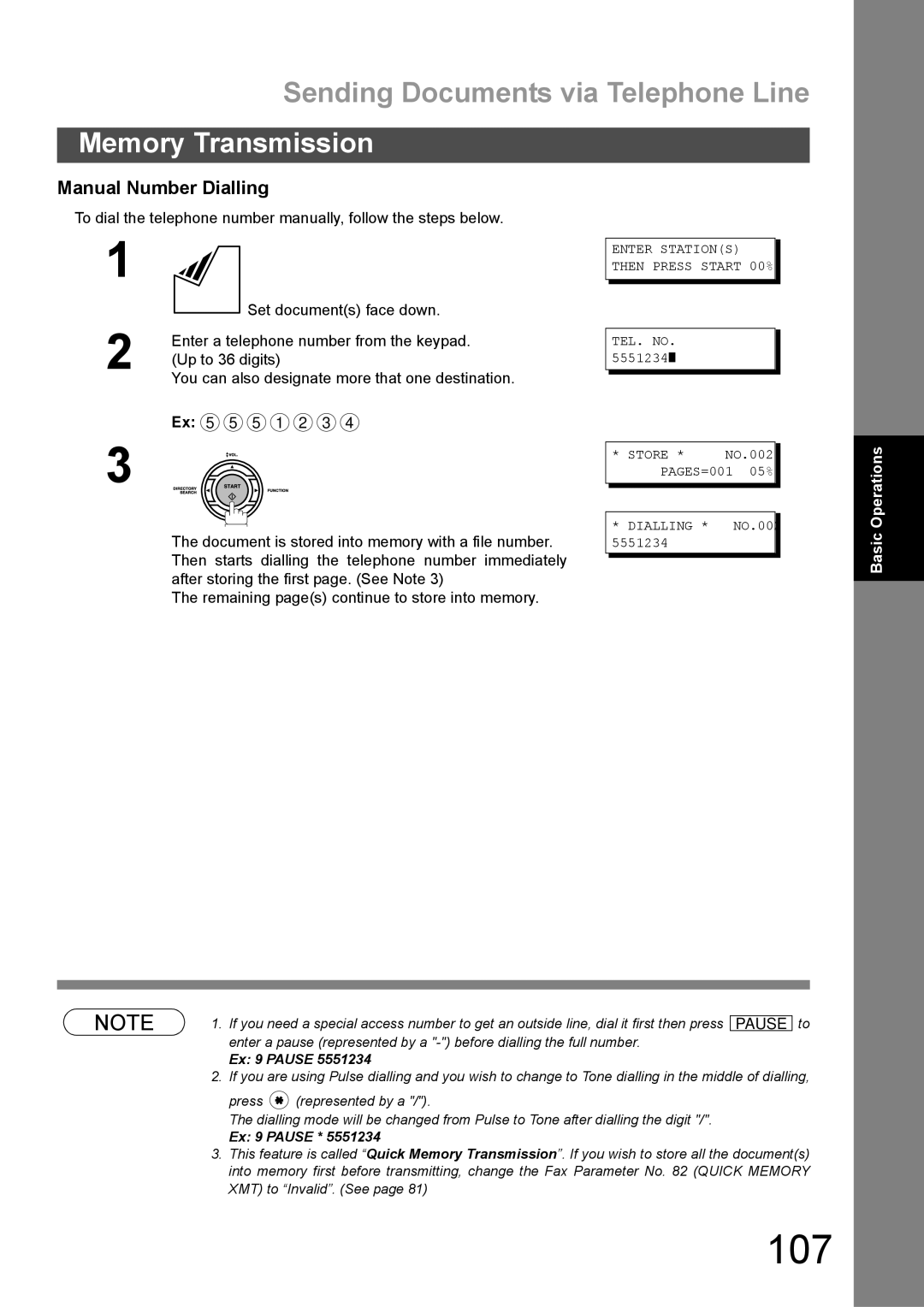 Panasonic DX-600 appendix 107, Manual Number Dialling 