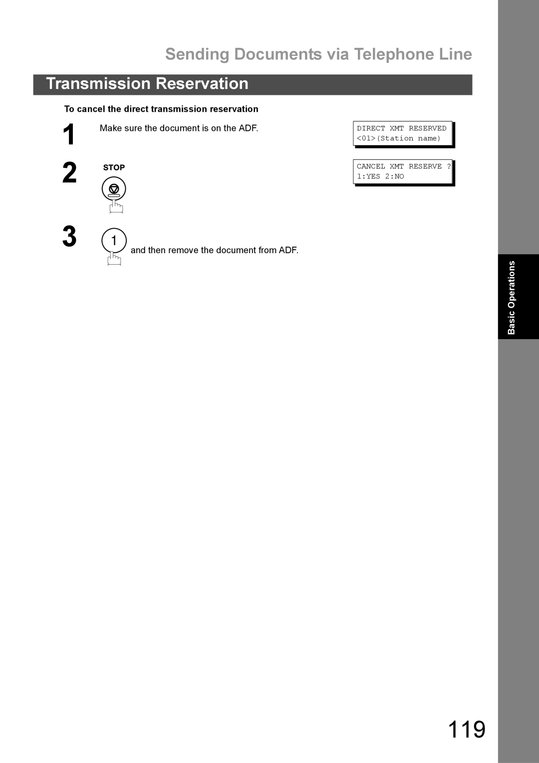 Panasonic DX-600 appendix 119, Then remove the document from ADF, Cancel XMT Reserve ? 1YES 2NO 