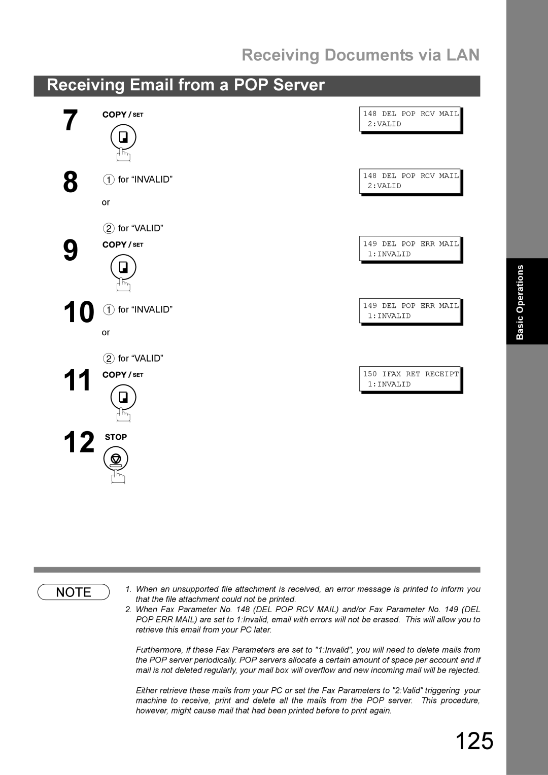 Panasonic DX-600 appendix 125, For Invalid For Valid 