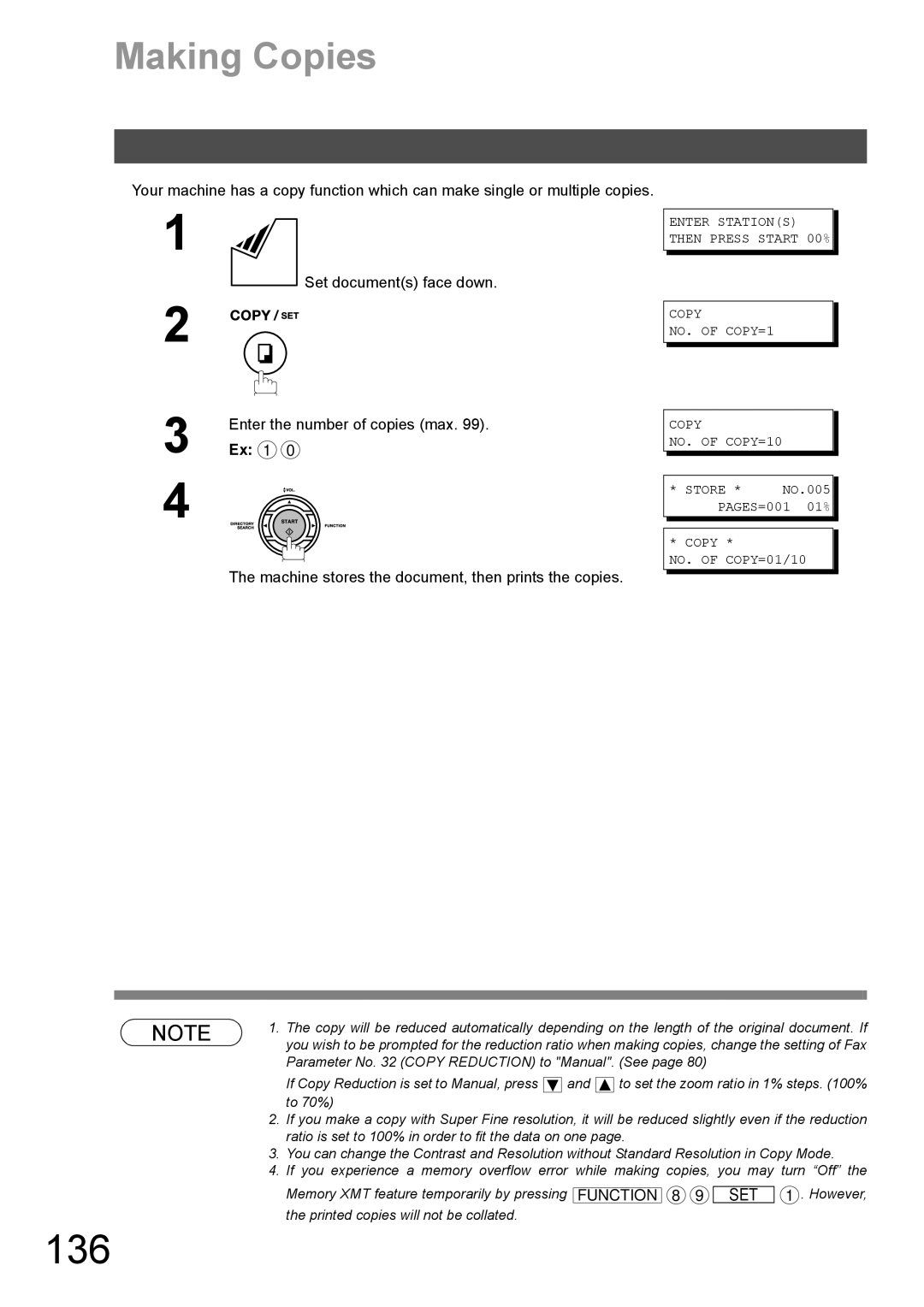 Panasonic DX-600 appendix 136, Making Copies, Enter the number of copies max, Ex 1 