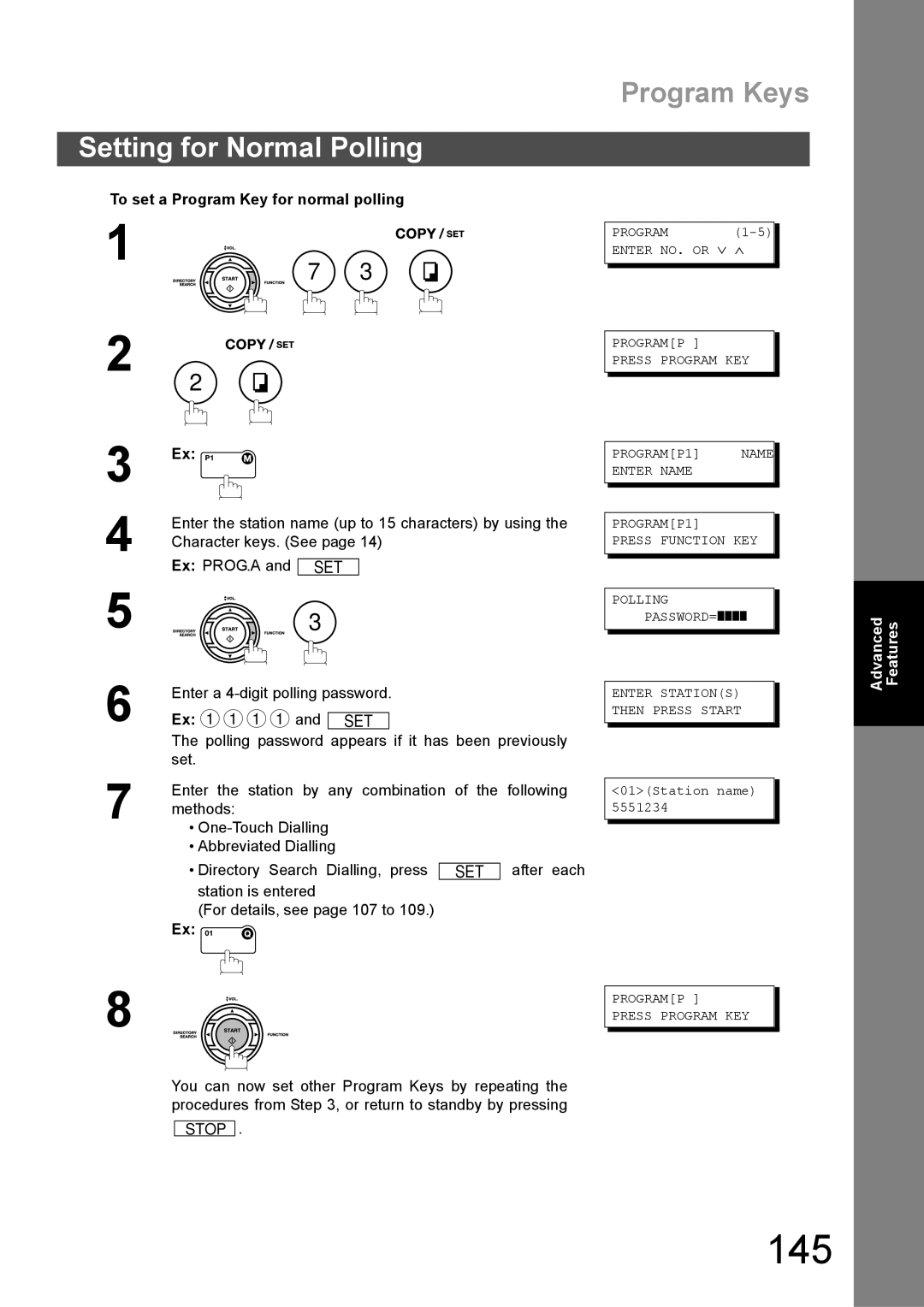 Panasonic DX-600 appendix 145, Setting for Normal Polling, To set a Program Key for normal polling 