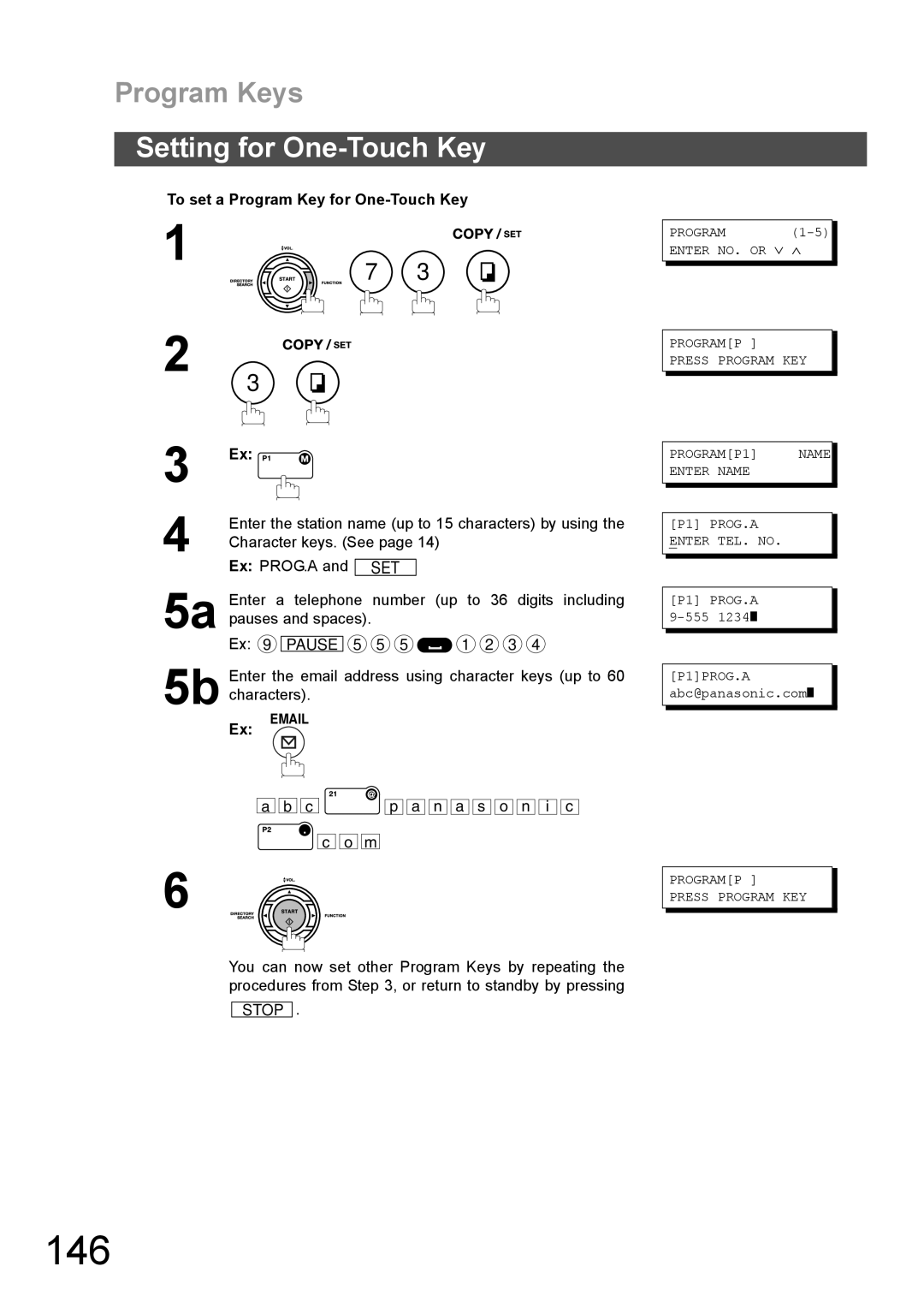 Panasonic DX-600 appendix 146, Setting for One-Touch Key, To set a Program Key for One-Touch Key, Pauses and spaces 