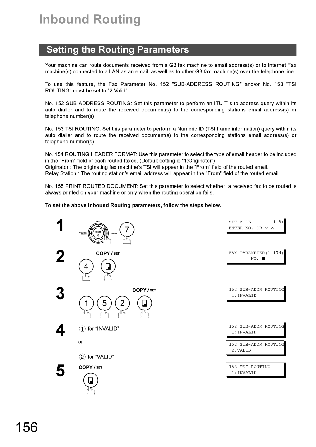 Panasonic DX-600 appendix 156, Inbound Routing, Setting the Routing Parameters 