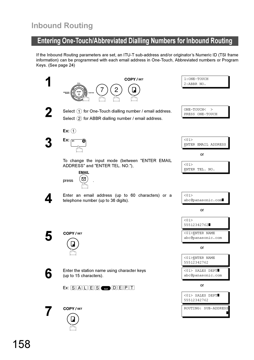 Panasonic DX-600 appendix 158, Routing SUB-ADDRESS 