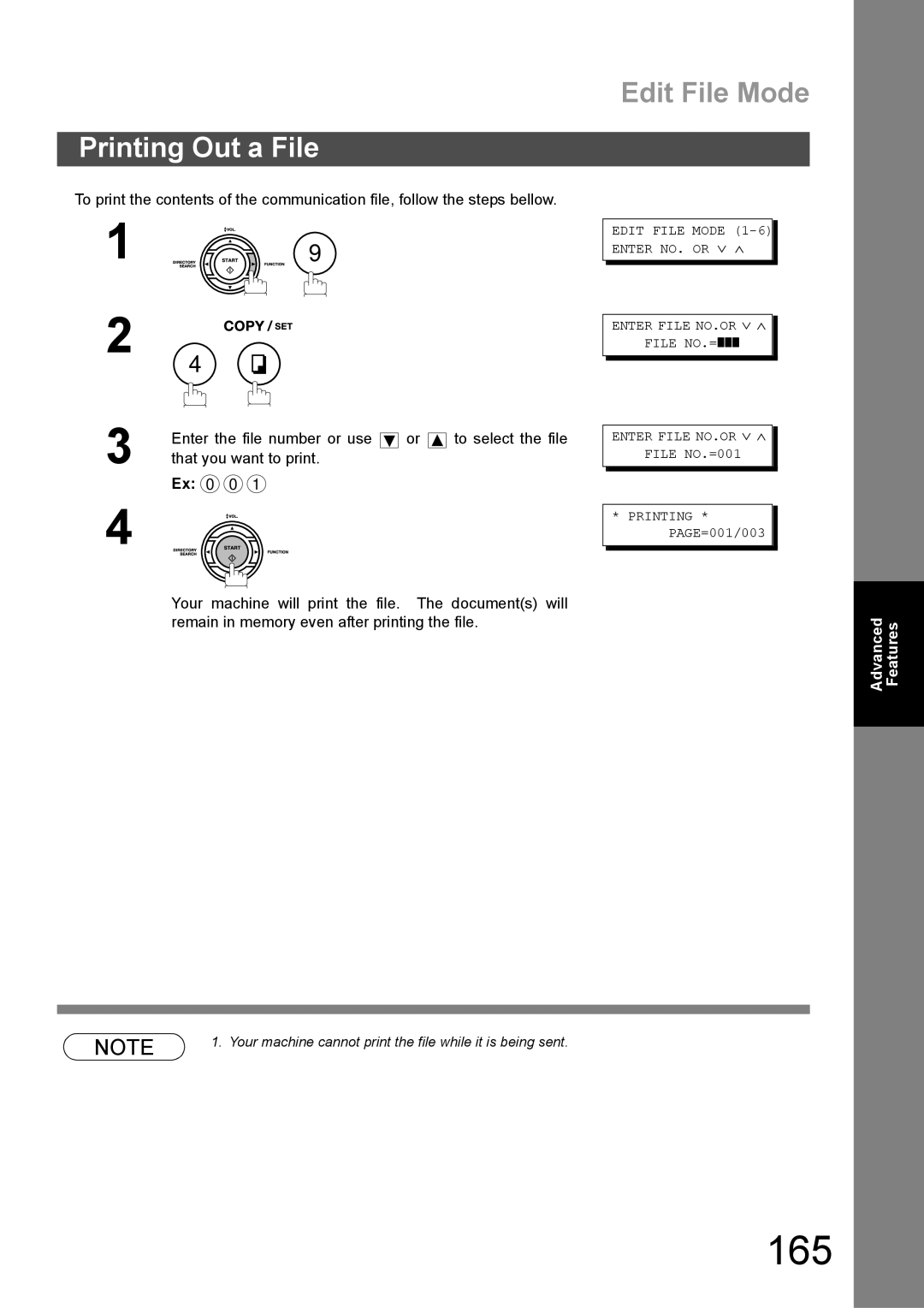 Panasonic DX-600 appendix 165, Printing Out a File 