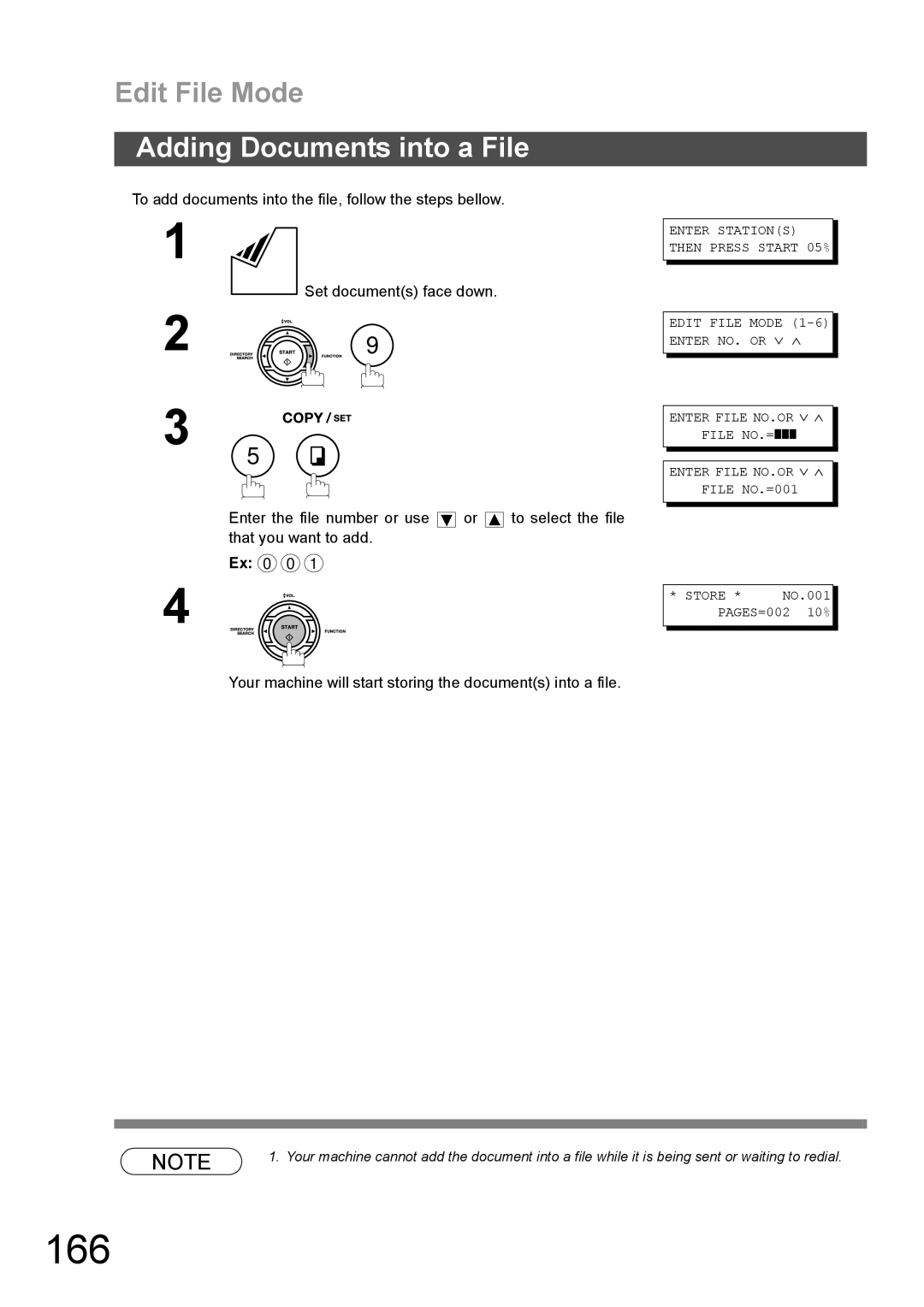 Panasonic DX-600 appendix 166, Adding Documents into a File, To add documents into the file, follow the steps bellow 