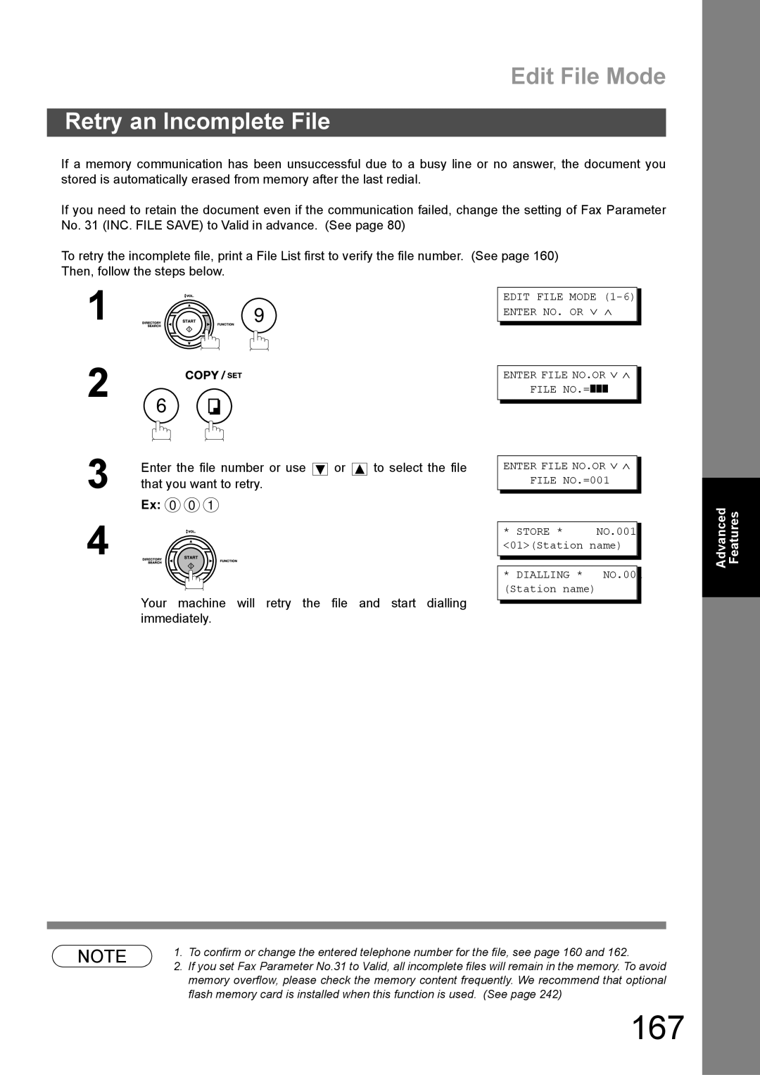 Panasonic DX-600 appendix 167, Retry an Incomplete File 