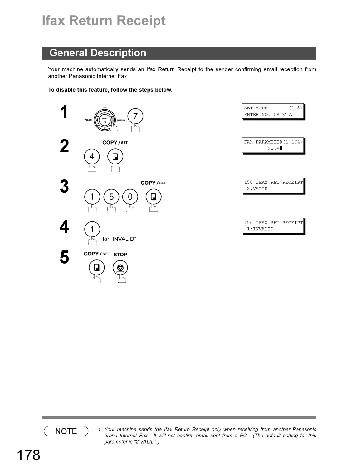 Panasonic DX-600 appendix 178, Ifax Return Receipt, To disable this feature, follow the steps below 