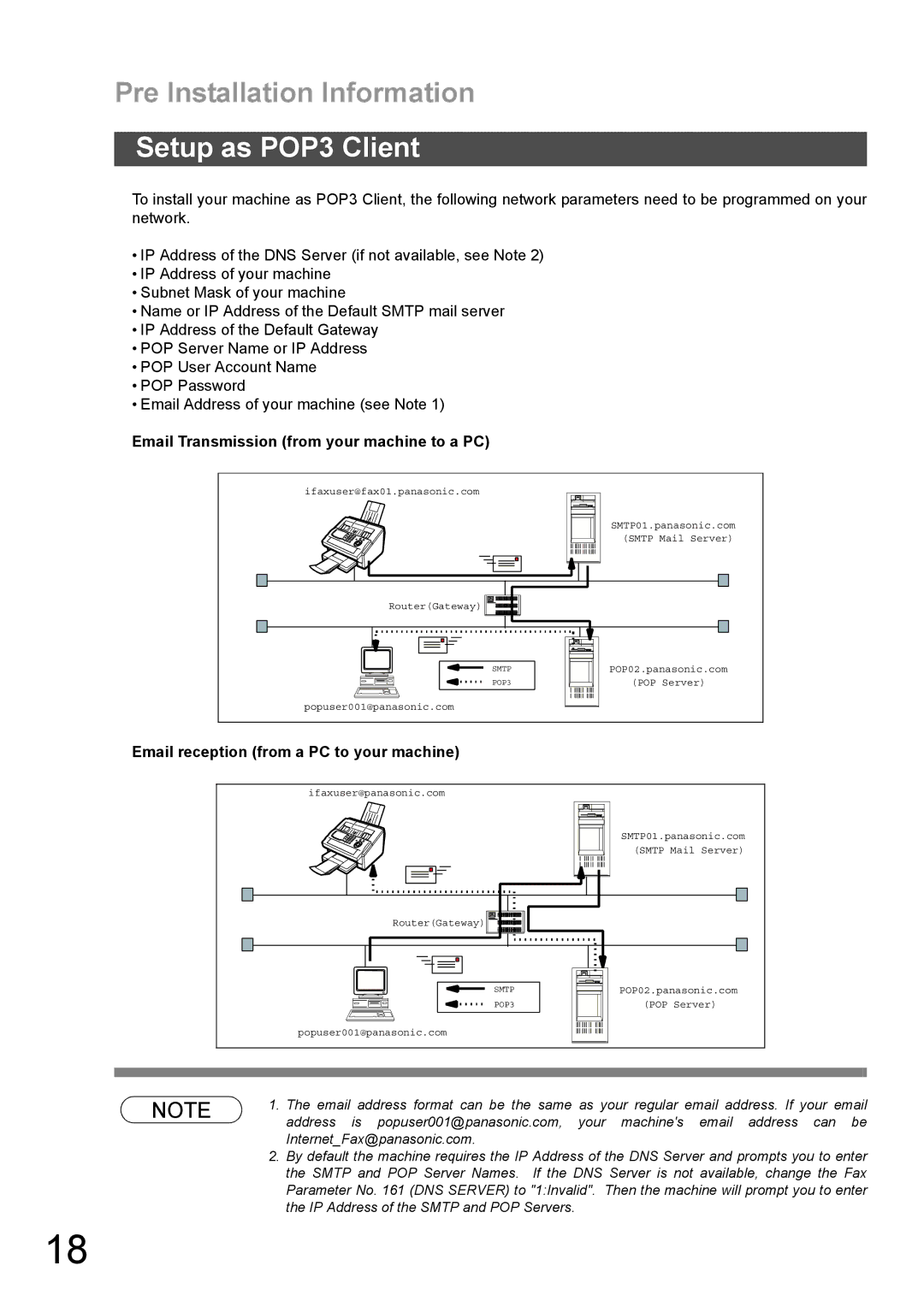 Panasonic DX-600 appendix Setup as POP3 Client, Email Transmission from your machine to a PC 