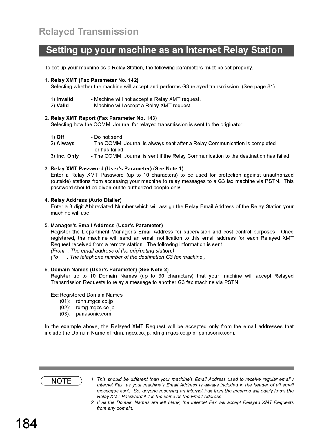 Panasonic DX-600 appendix 184, Setting up your machine as an Internet Relay Station 