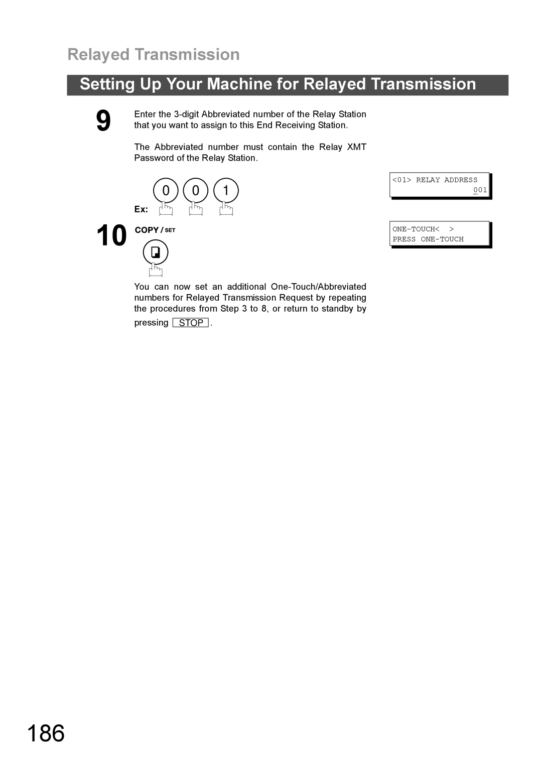 Panasonic DX-600 appendix 186, Enter the 3-digit Abbreviated number of the Relay Station, Password of the Relay Station 