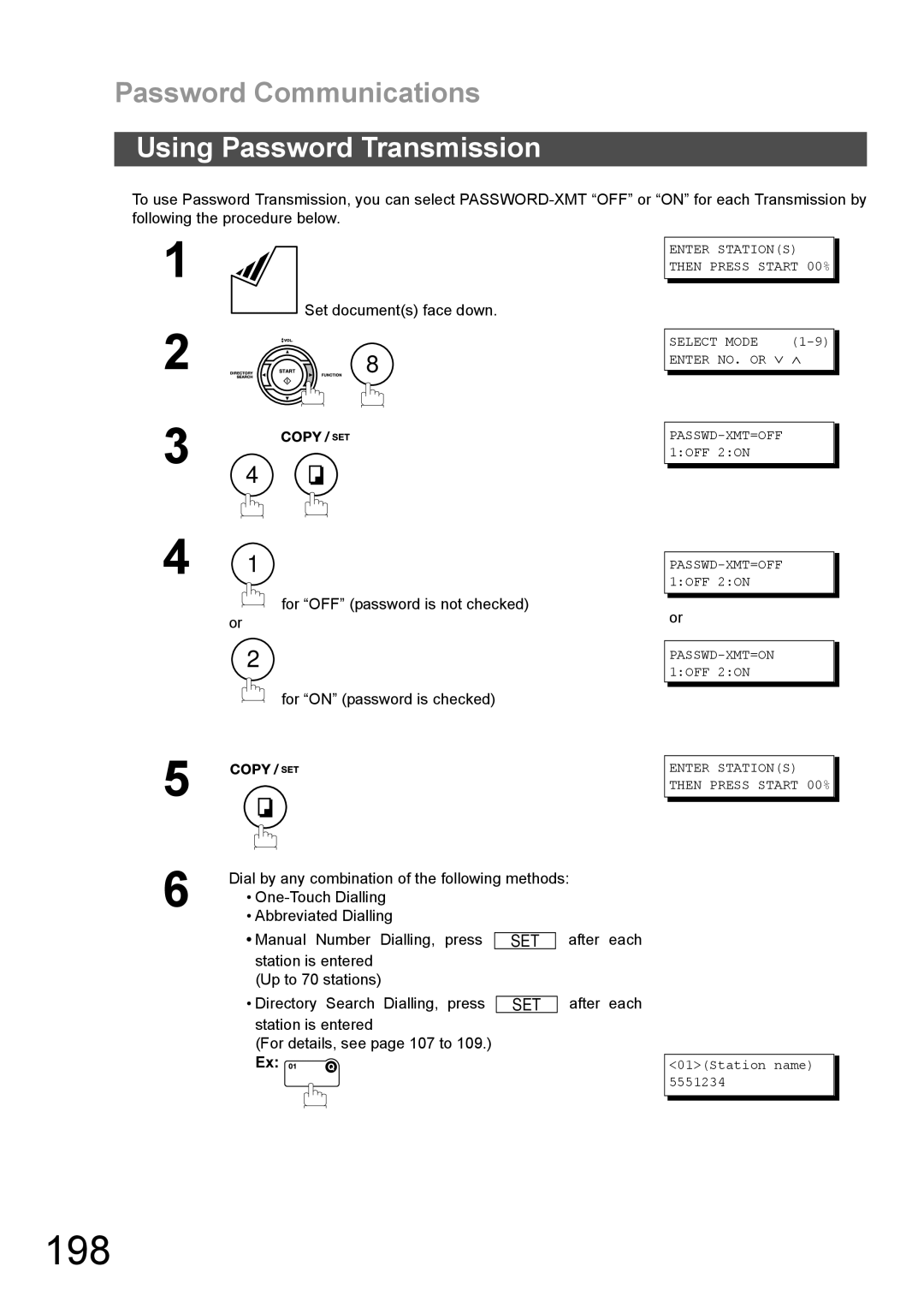 Panasonic DX-600 appendix 198, Using Password Transmission 