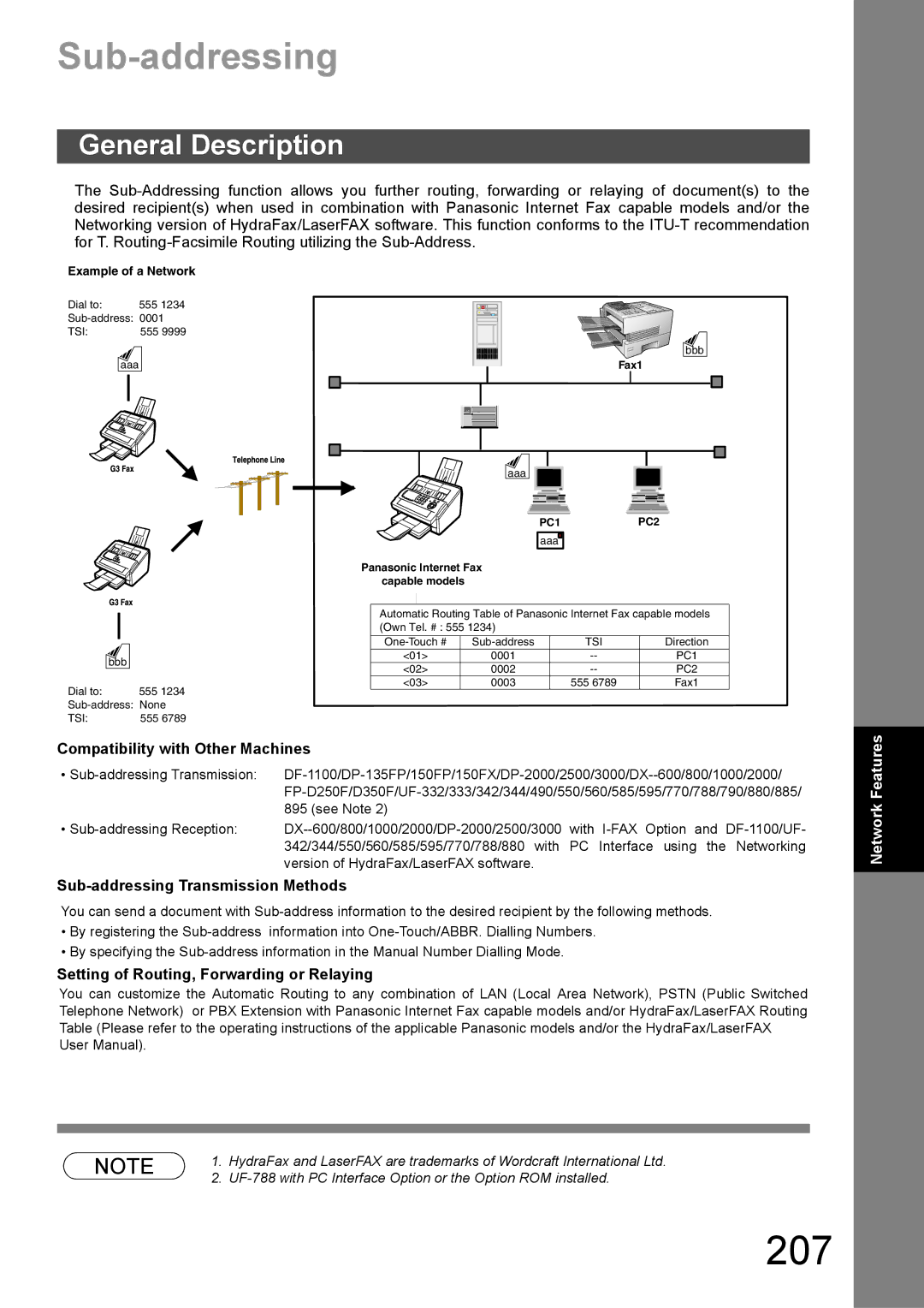 Panasonic DX-600 appendix 207, Compatibility with Other Machines, Sub-addressing Transmission Methods 