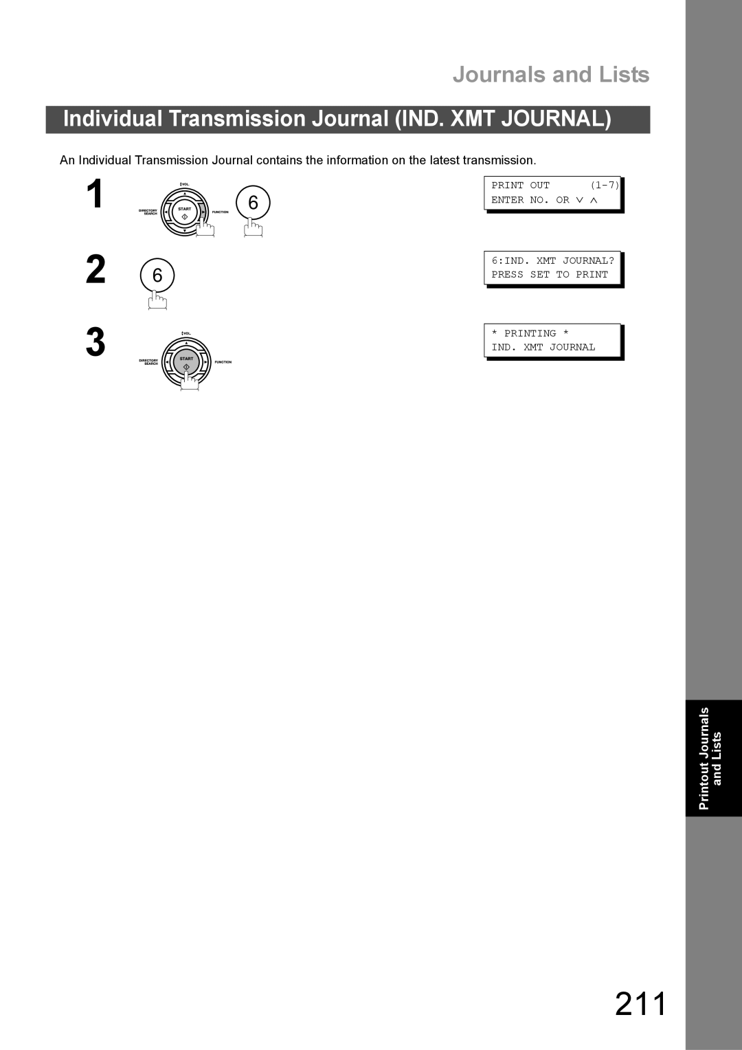 Panasonic DX-600 appendix 211, Journals and Lists, Individual Transmission Journal IND. XMT Journal 