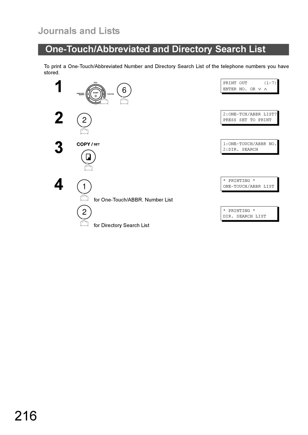 Panasonic DX-600 appendix 216, One-Touch/Abbreviated and Directory Search List, For Directory Search List 