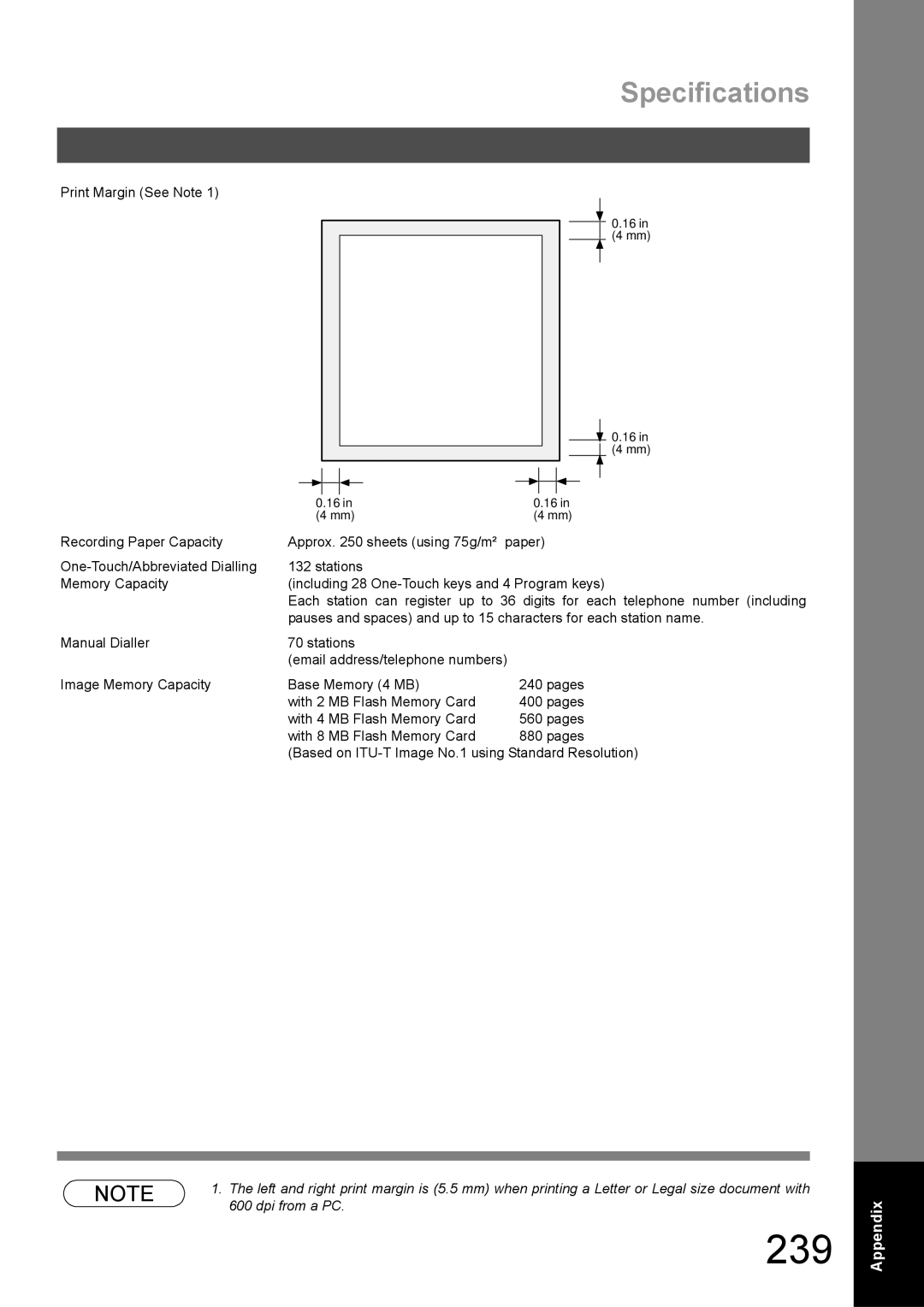 Panasonic DX-600 appendix Specifications 