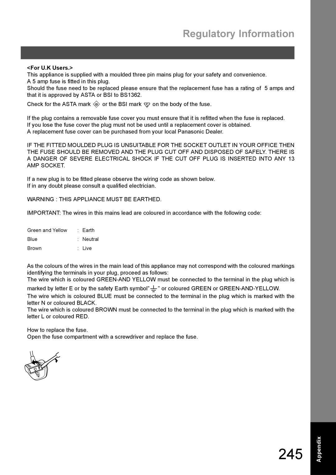 Panasonic DX-600 appendix Regulatory Information, For U.K Users 