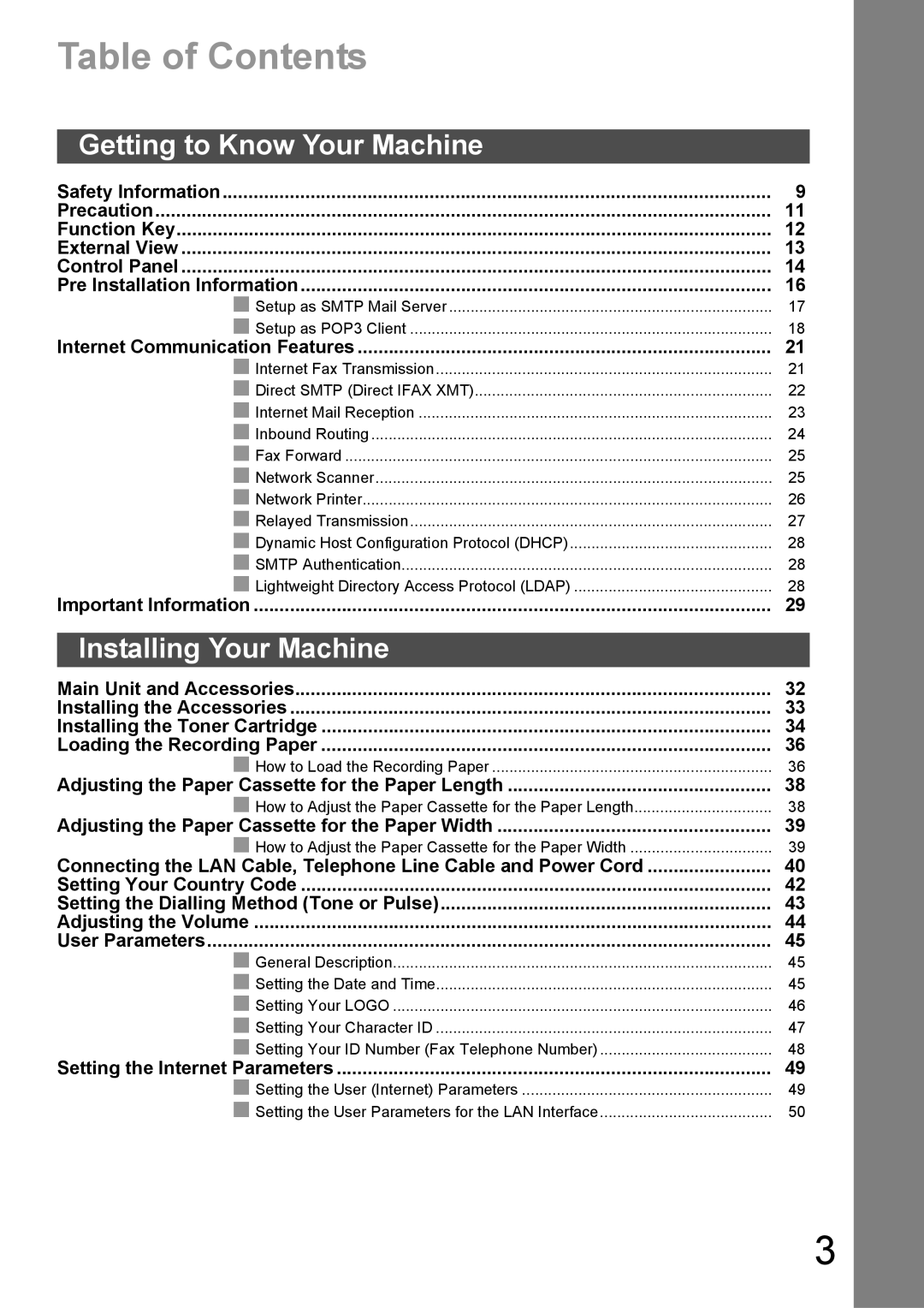 Panasonic DX-600 appendix Table of Contents 