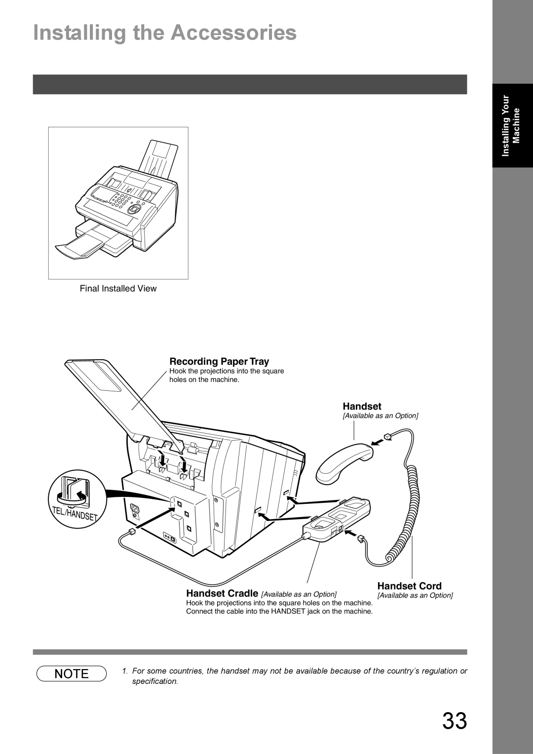 Panasonic DX-600 appendix Installing the Accessories, Handset Cord 