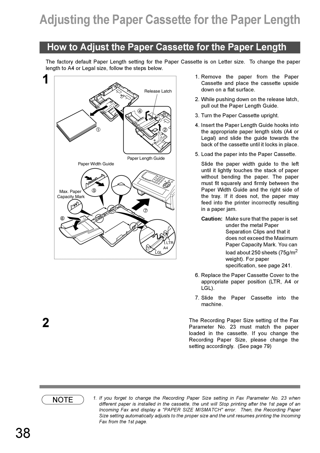 Panasonic DX-600 Adjusting the Paper Cassette for the Paper Length, How to Adjust the Paper Cassette for the Paper Length 