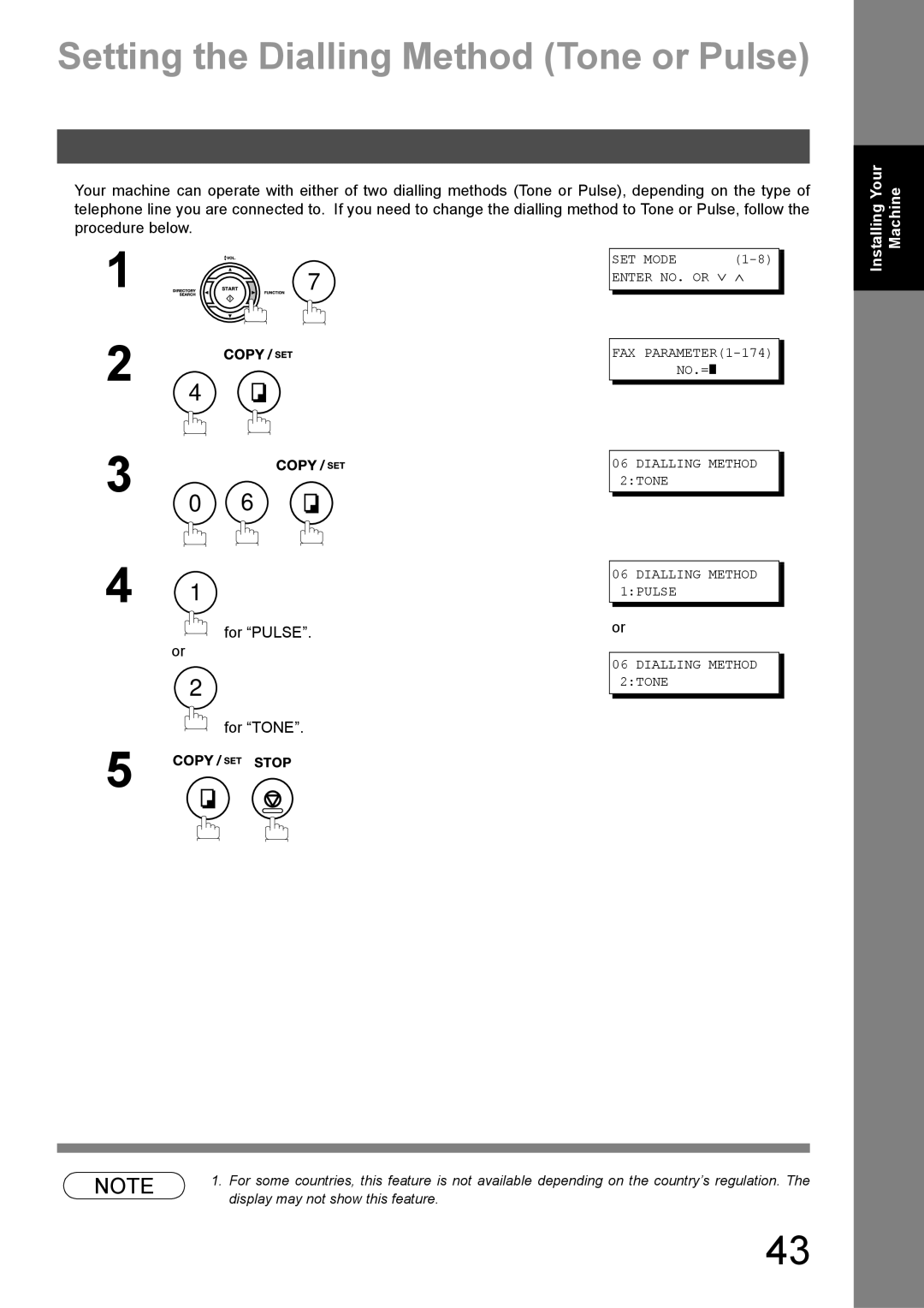 Panasonic DX-600 appendix Setting the Dialling Method Tone or Pulse, For Pulse For Tone 