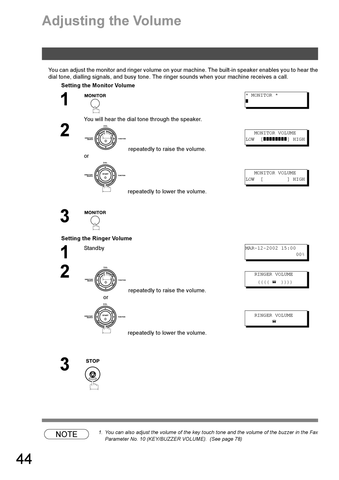 Panasonic DX-600 appendix Adjusting the Volume, Setting the Monitor Volume, Repeatedly to lower the volume 