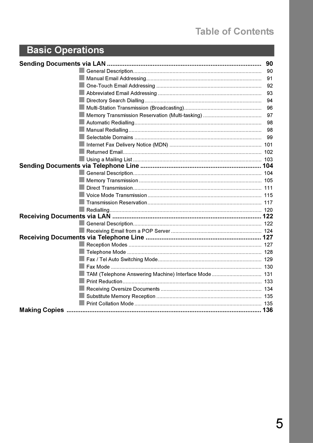 Panasonic DX-600 appendix Table of Contents 