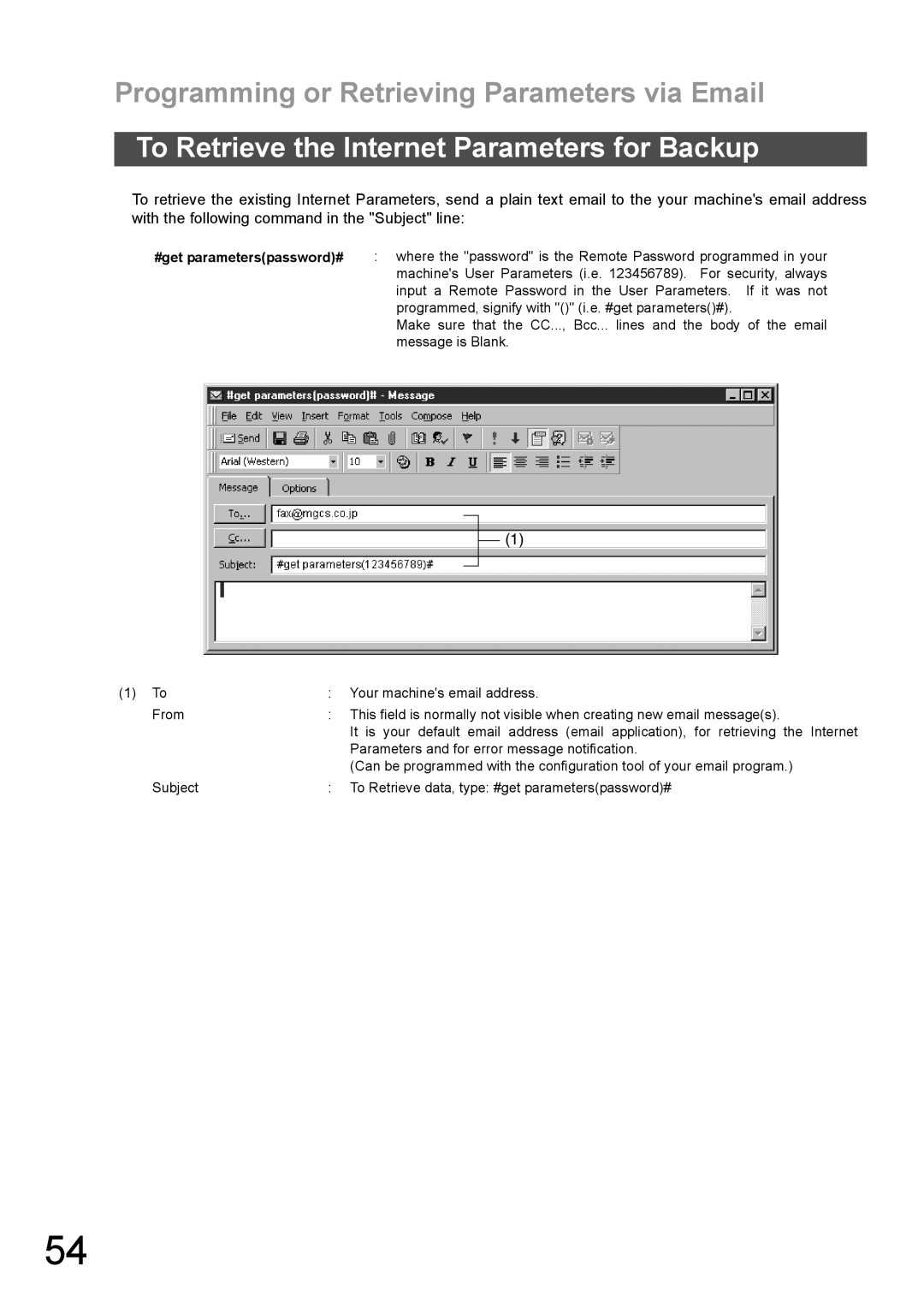 Panasonic DX-600 appendix To Retrieve the Internet Parameters for Backup 