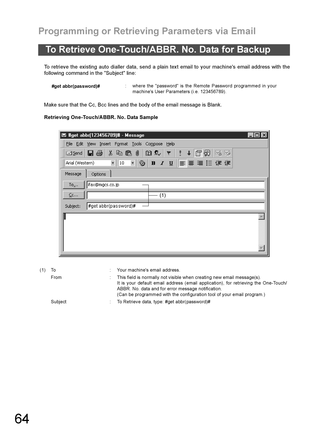 Panasonic DX-600 appendix To Retrieve One-Touch/ABBR. No. Data for Backup, Retrieving One-Touch/ABBR. No. Data Sample 