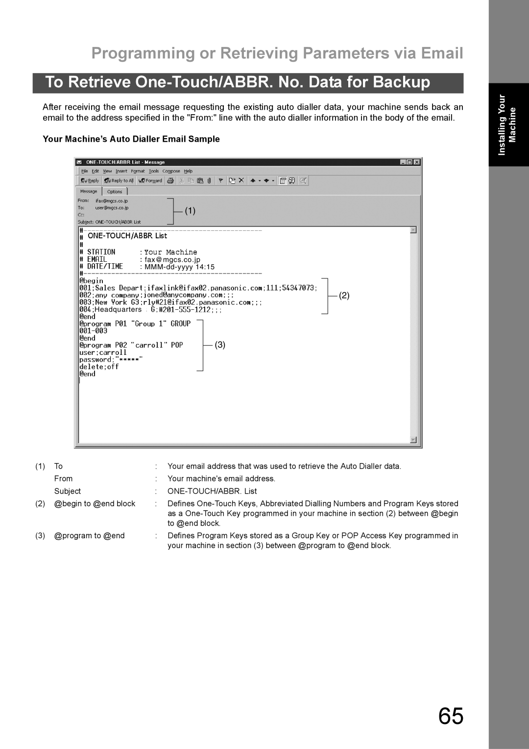 Panasonic DX-600 appendix Your Machine’s Auto Dialler Email Sample 