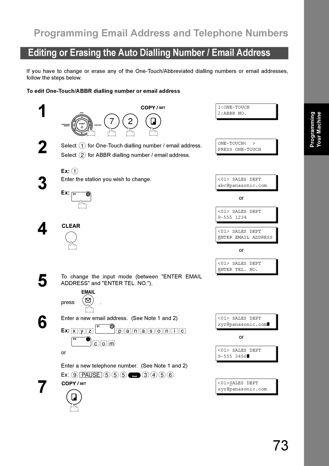 Panasonic DX-600 appendix Editing or Erasing the Auto Dialling Number / Email Address, 1ONE-TOUCH 2ABBR no Press ONE-TOUCH 