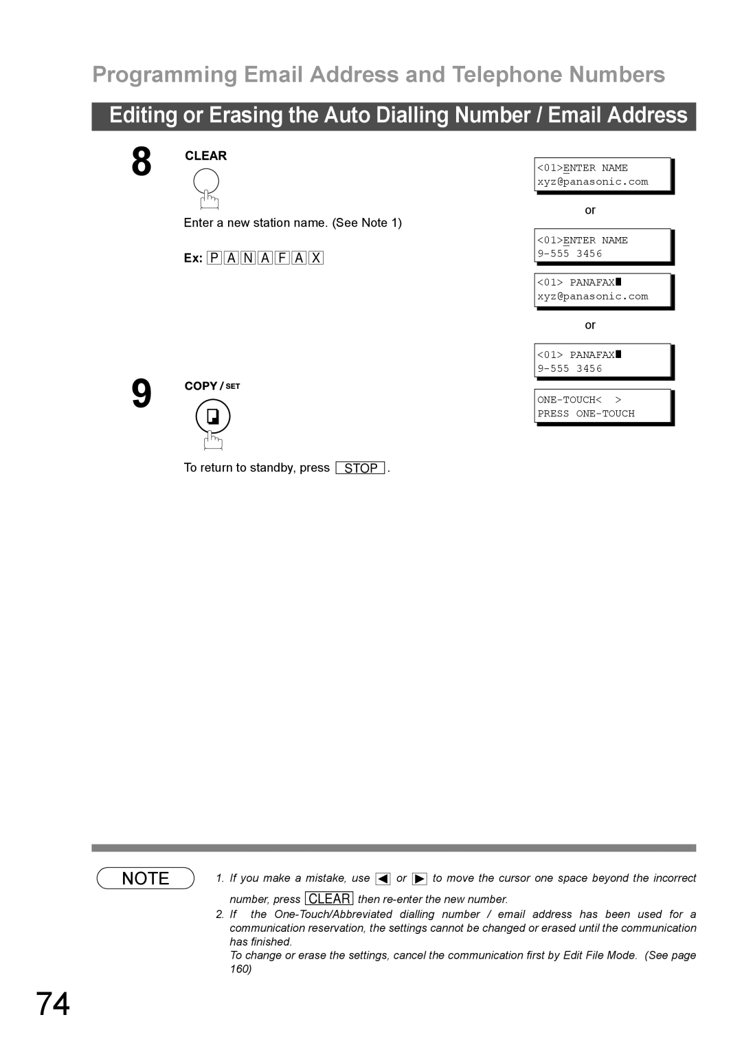 Panasonic DX-600 appendix Enter a new station name. See Note, To return to standby, press 