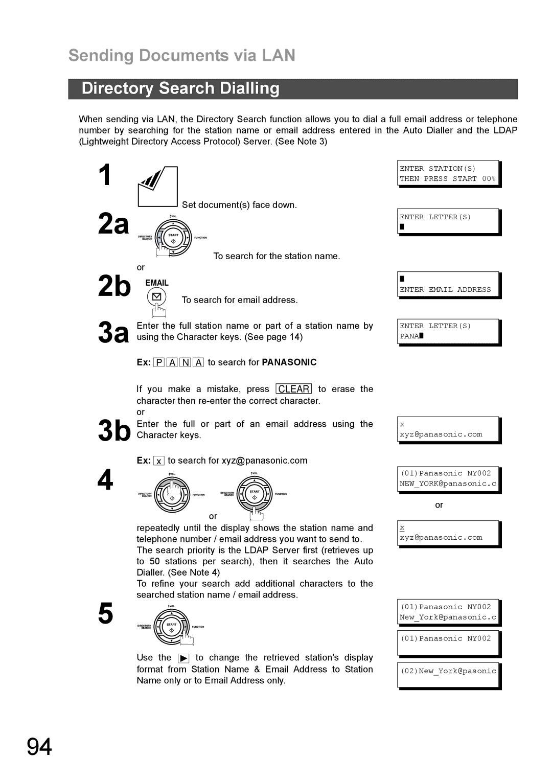 Panasonic DX-600 appendix To search for email address, Enter Letters 